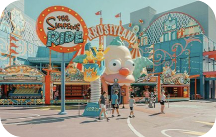 Colorful theme park entrance with cartoon styling